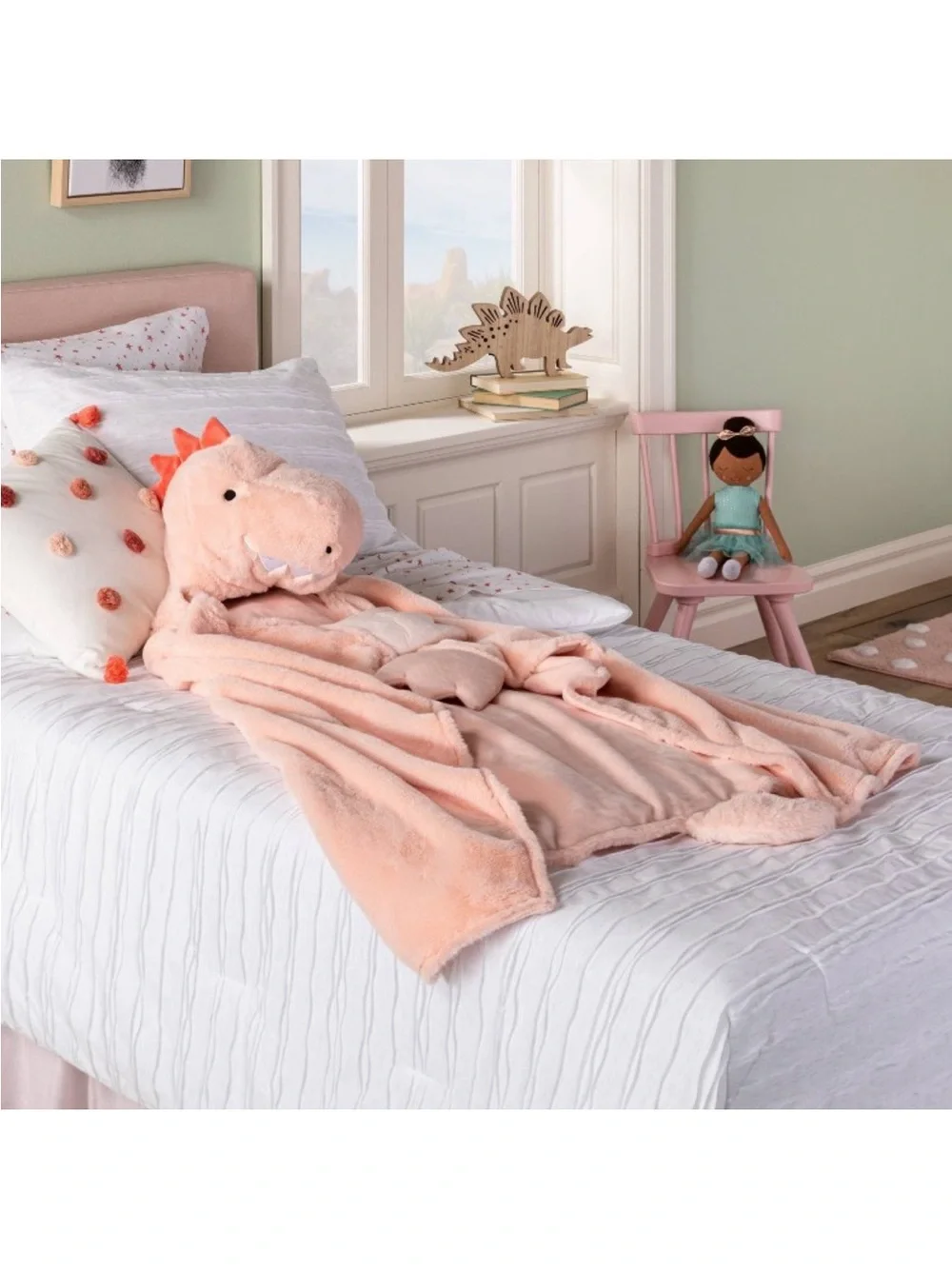 Pillowfort Peach Dinosaur Hooded Kid’s Throw Blanket